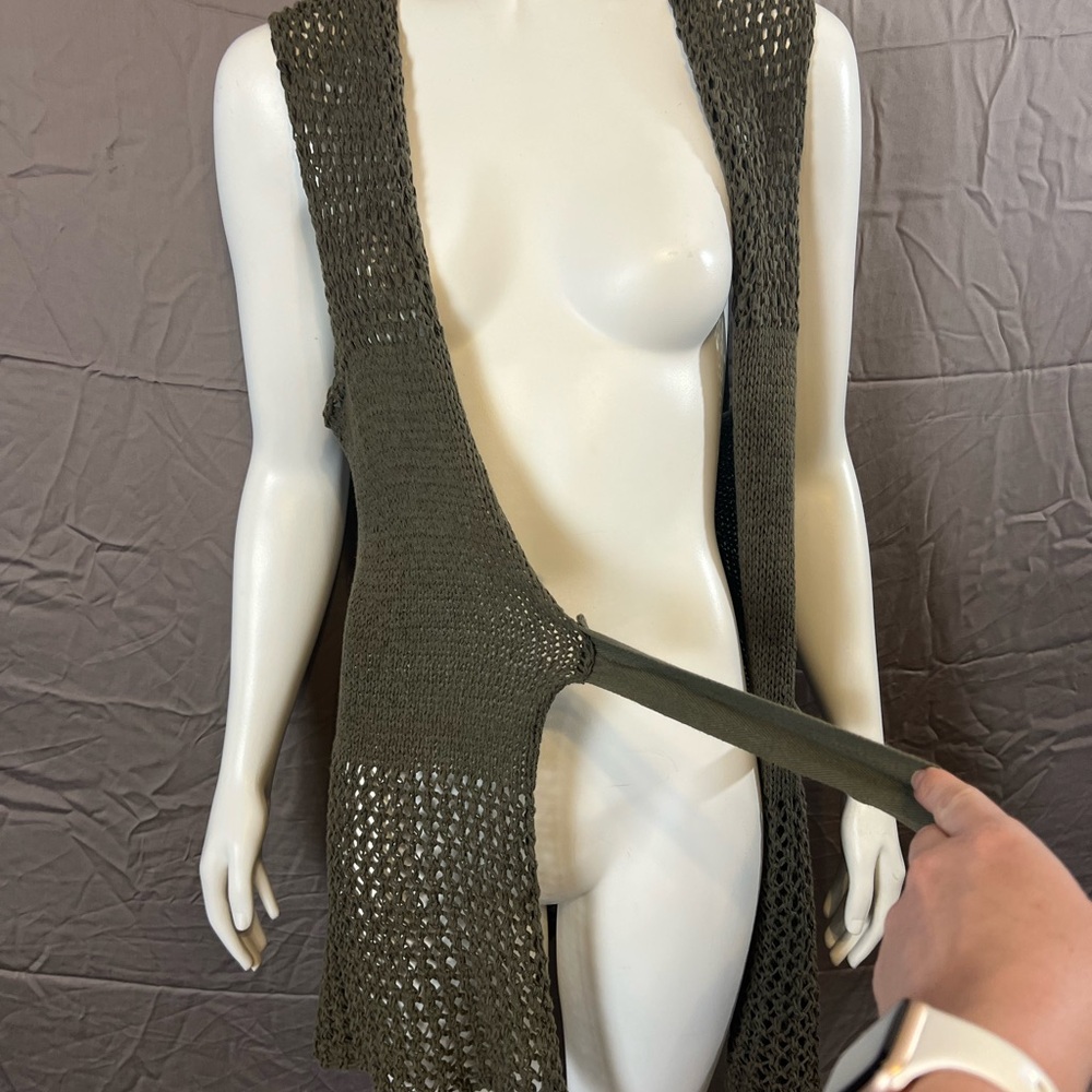 Vintage America Jeans Open-Knit Draped Vest — Olive Green